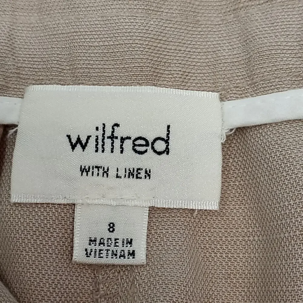 Wilfred Women's Light Brown Cropped Linen Blend Rolled Cuff Hem Pants Size 8